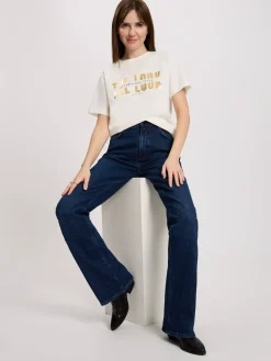 T-shirt damski biały z nadrukiem 56155-028<Cross Jeans Clearance
