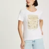 T-shirt damski biały z nadrukiem 56149-008<Cross Jeans Outlet