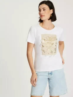 T-shirt damski biały z nadrukiem 56149-008<Cross Jeans Outlet