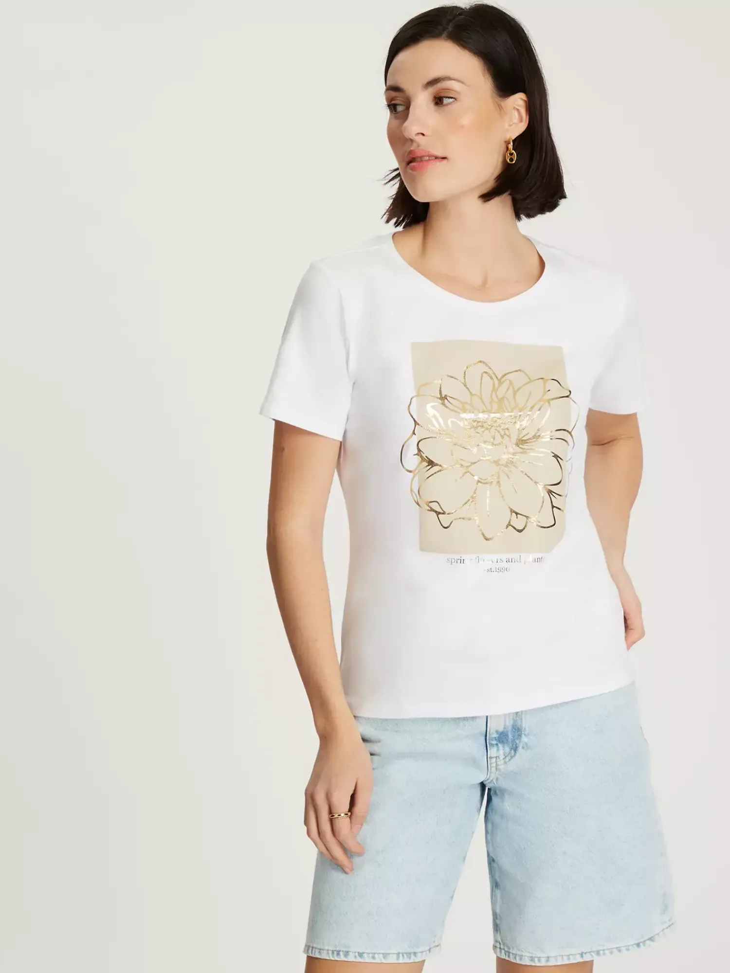 T-shirt damski biały z nadrukiem 56149-008<Cross Jeans Outlet