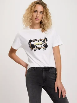 T-shirt damski biały z nadrukiem 56138-252 OFF WHITE<Cross Jeans Discount
