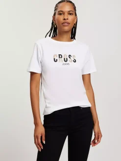 T-shirt damski biały z nadrukiem 56142-008<Cross Jeans Outlet