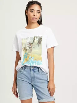 T-shirt damski biały z nadrukiem 56059-008<Cross Jeans Discount