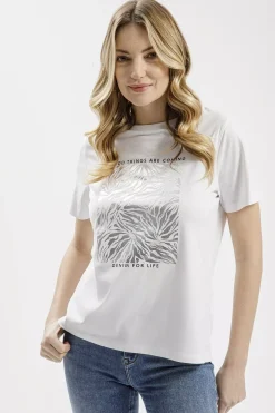 T-shirt damski biały z nadrukiem 56082-008<Cross Jeans Outlet