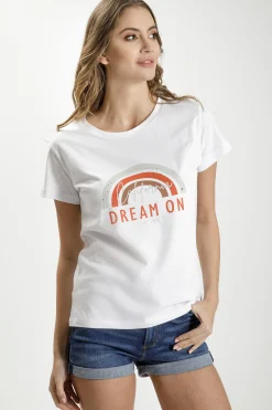 T-shirt damski biały z nadrukiem 55957-008<Cross Jeans Fashion