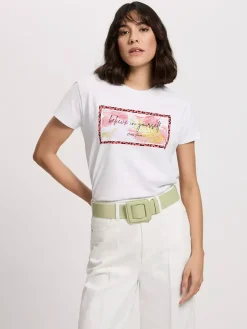 T-shirt damski biały z nadrukiem 56184-008<Cross Jeans Discount