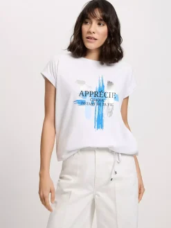 T-shirt damski biały z nadrukiem 56185-008<Cross Jeans Best