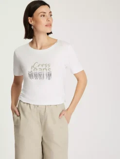 T-shirt damski biały z nadrukiem 56177-008<Cross Jeans Fashion
