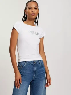 T-shirt damski biały z nadrukiem 56176-008<Cross Jeans Best
