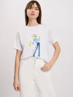 T-shirt damski biały z nadrukiem 56163-008<Cross Jeans Clearance