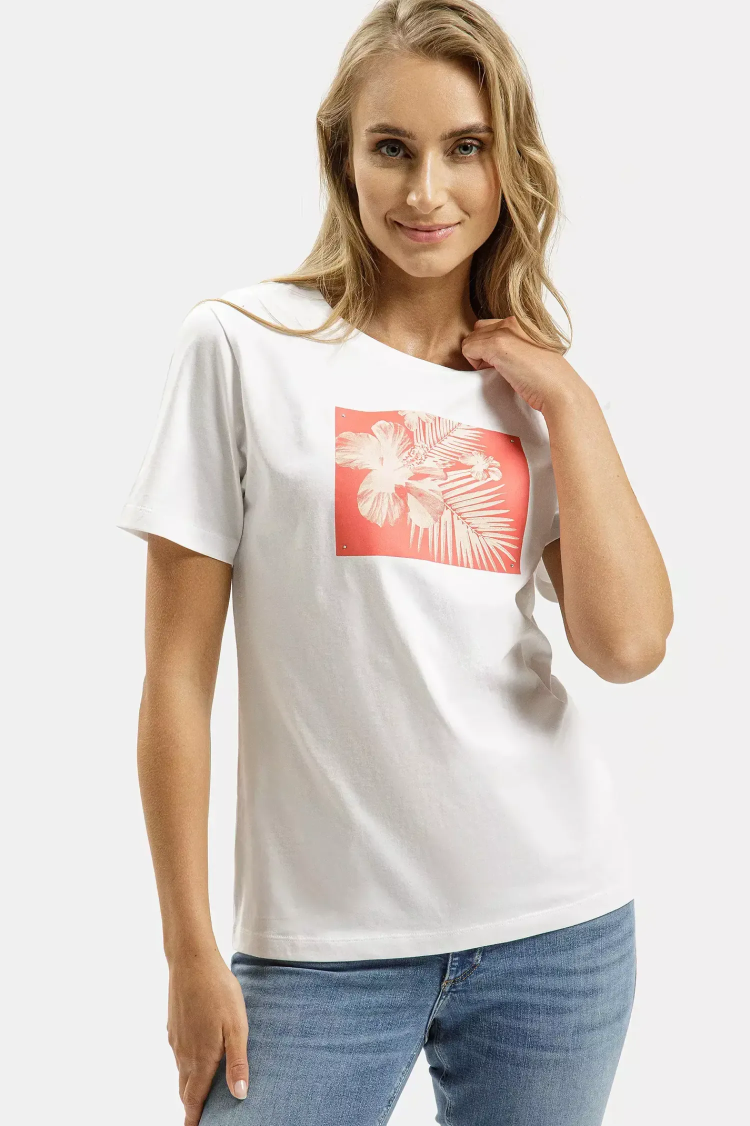 T-shirt damski biały z nadrukiem 56181-008<Cross Jeans New