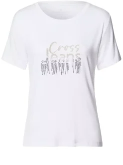 T-shirt damski biały z nadrukiem 56177-008<Cross Jeans Fashion