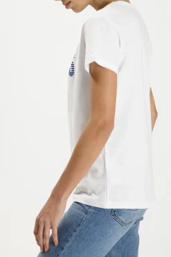 T-shirt damski biały z nadrukiem 55875-008<Cross Jeans Clearance