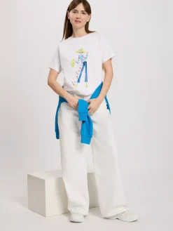 T-shirt damski biały z nadrukiem 56163-008<Cross Jeans Clearance
