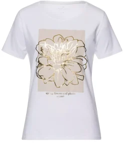 T-shirt damski biały z nadrukiem 56149-008<Cross Jeans Outlet