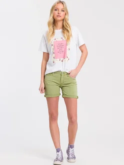 T-shirt damski biały z nadrukiem 55966-008<Cross Jeans Outlet