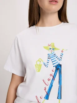 T-shirt damski biały z nadrukiem 56163-008<Cross Jeans Clearance