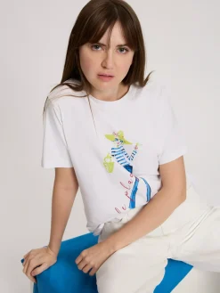 T-shirt damski biały z nadrukiem 56163-008<Cross Jeans Clearance