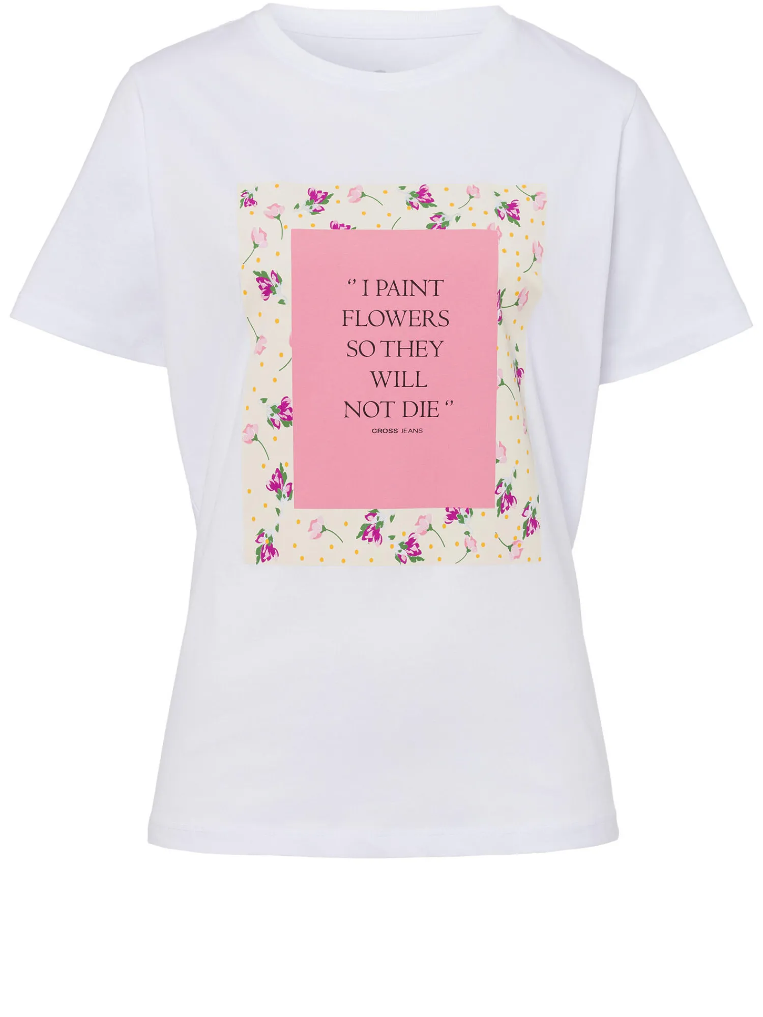 T-shirt damski biały z nadrukiem 55966-008<Cross Jeans Outlet