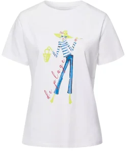 T-shirt damski biały z nadrukiem 56163-008<Cross Jeans Clearance