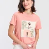 T-shirt damski brzoskwiniowy z nadrukiem 55918-303<Cross Jeans Online