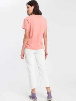 T-shirt damski brzoskwiniowy z nadrukiem 55918-303<Cross Jeans Online