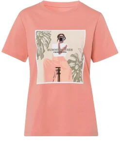 T-shirt damski brzoskwiniowy z nadrukiem 55918-303<Cross Jeans Online
