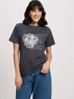T-shirt damski ciemnoszary z nadrukiem 56153-021<Cross Jeans Discount