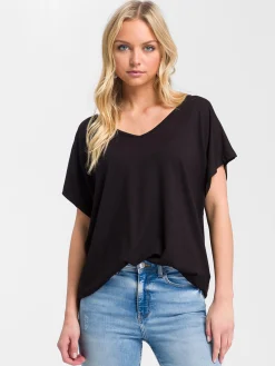 T-shirt damski czarny oversize 55921-020<Cross Jeans Online