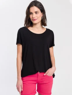 T-shirt damski czarny OVERSIZE 55924-020<Cross Jeans Online
