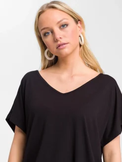 T-shirt damski czarny oversize 55921-020<Cross Jeans Online