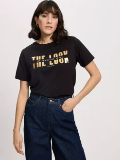 T-shirt damski czarny z nadrukiem 56155-020<Cross Jeans Hot