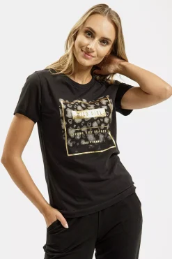 T-shirt damski czarny z nadrukiem 56150-020<Cross Jeans Fashion