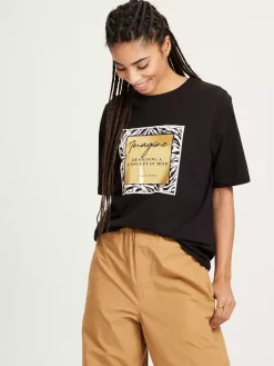 T-shirt damski czarny z nadrukiem 56078-020<Cross Jeans Hot