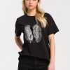 T-shirt damski czarny z nadrukiem 56026-020<Cross Jeans Best
