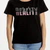 T-shirt damski czarny z nadrukiem 55864-020<Cross Jeans Best