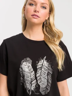T-shirt damski czarny z nadrukiem 56026-020<Cross Jeans Best