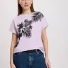 T-shirt damski fioletowy z nadrukiem 56164-654 LIGHT LAVANDER<Cross Jeans Discount