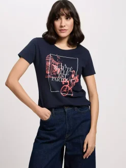 T-shirt damski granatowy z nadrukiem 56170-001<Cross Jeans New