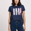 T-shirt damski granatowy z nadrukiem 56187-001<Cross Jeans Discount