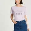 T-shirt damski jasnofioletowy z nadrukiem 56177-654 LIGHT LAVANDER<Cross Jeans Clearance