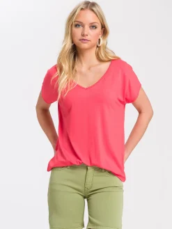 T-shirt damski różowy 55922-571 DARK CORAL<Cross Jeans Clearance