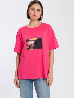 T-shirt damski różowy z nadrukiem 56012-403<Cross Jeans Hot