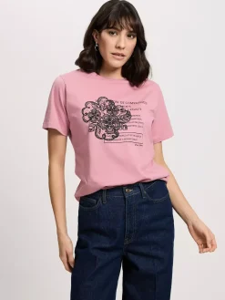 T-shirt damski różowy z nadrukiem 56153-301<Cross Jeans New