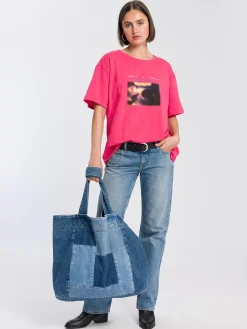 T-shirt damski różowy z nadrukiem 56012-403<Cross Jeans Hot