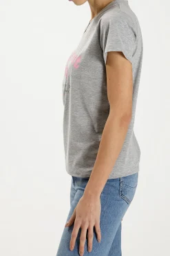 T-shirt damski szary z nadrukiem 55867-004 GREY MELANGE<Cross Jeans New