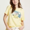 T-shirt damski żółty z nadrukiem 56054-011 LIGHT YELLOW<Cross Jeans Fashion