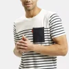 T-shirt męski biały w paski 16068-008<Cross Jeans Fashion