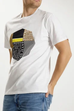 T-shirt męski biały z nadrukiem 15737-008<Cross Jeans Clearance