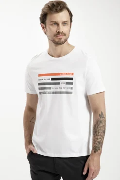 T-shirt męski biały z nadrukiem 15870-008<Cross Jeans Discount